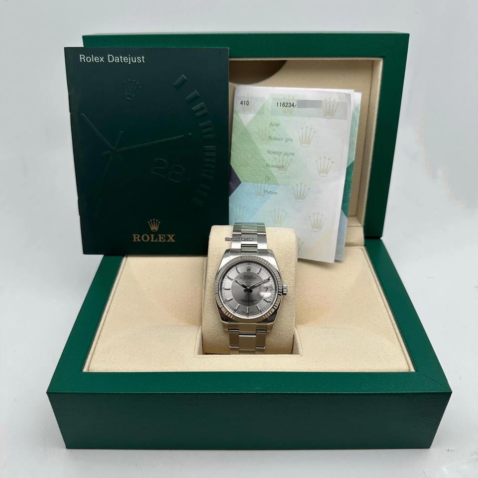 Rolex Datejust 36mm Steel Tuxedo Silver Dial Automatic Watch 116234
