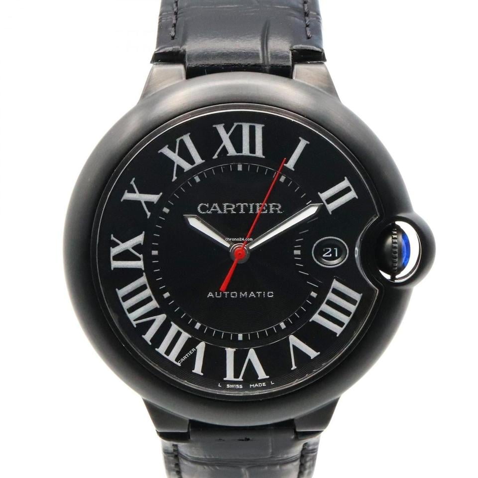 Cartier Ballon Bleu 42mm Men's Watch, Stainless Steel (DLC Coating) Leather, Black, WSBB0015