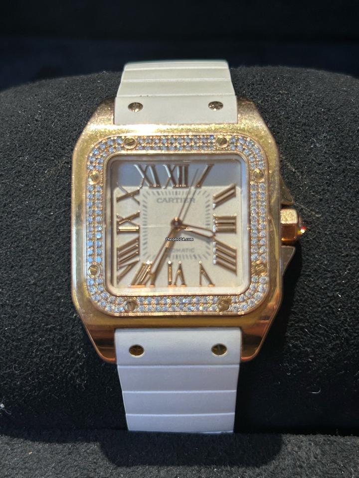 Cartier Diamond Bezel Automatic Ladies Watch Santos 100