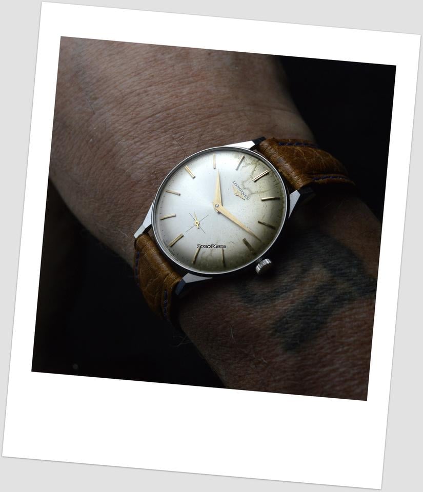 Longines RARE MEN'S CALATRAVA STAINLESS STEEL 35mm vintage dress watch RARE FANCY LUGS with extract