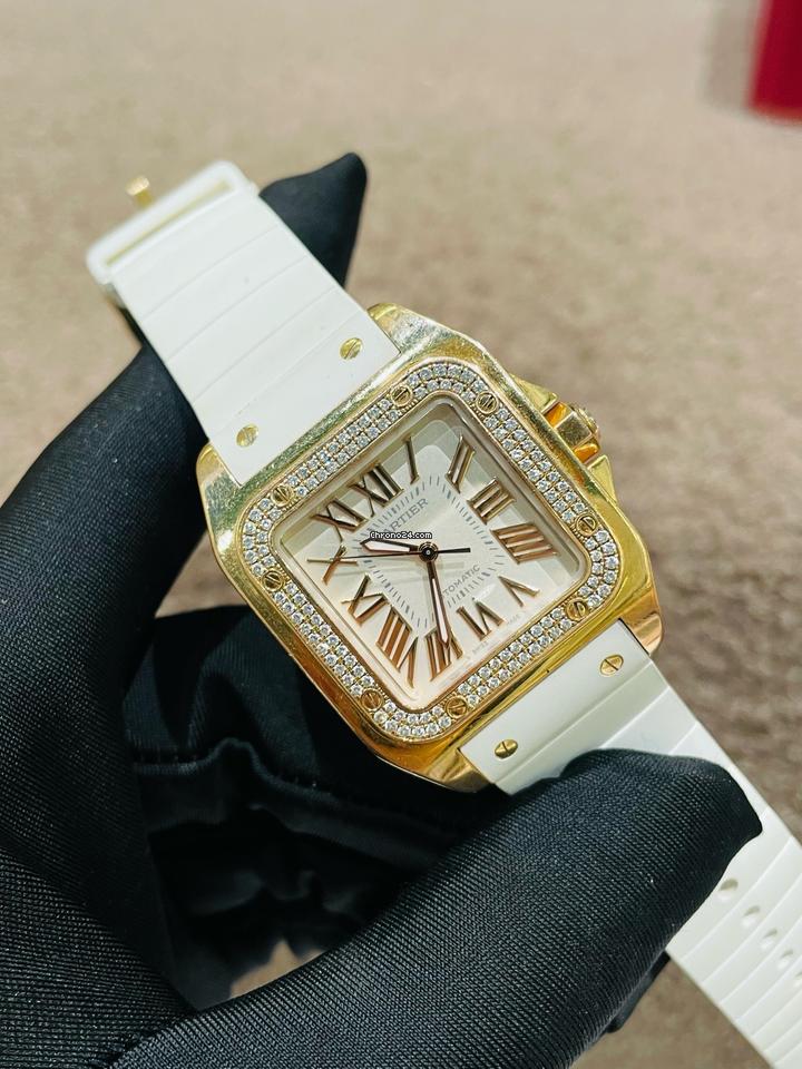 Cartier Diamond Bezel Automatic Ladies Watch Santos 100