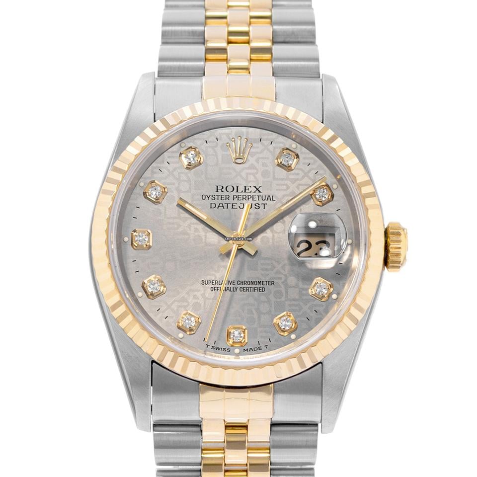 Rolex Datejust 36 16233 Diamond Jubilee Dial Steel 18k Yellow Gold Mens Watch