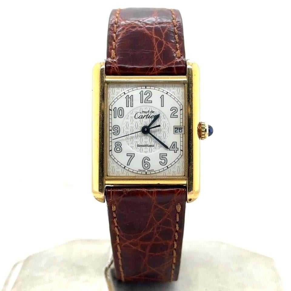 Cartier Tank Vermeil Quartz 25mm Gold Plated Silver Dial Ladies Watch W1013954