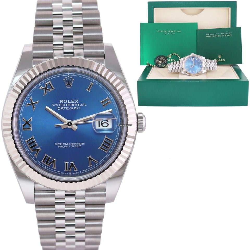 Rolex 2022 MINT Rolex DateJust 41 41mm Blue Roman Jubilee Fluted 126334 Watch Box