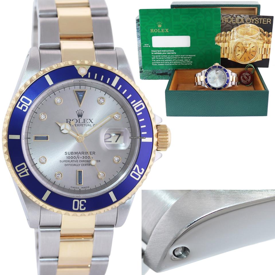 Rolex MINT Rolex Gold Buckle Rolex Submariner 16613 Two Tone Gold Silver Serti Diamond Watch